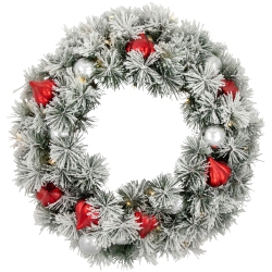 NORTHLIGHT Pre-Lit Battery Operated Snowy Bristle Pine Christmas Wreath - 24" - Warm Led Lights In White