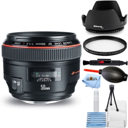 CANON Ef 50MM F/1.2L Usm Lens (Black) 1257B002 - 7PC Accessory Bundle