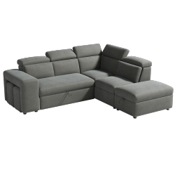 VALENCIA Finn Fabric Sectional Sofa Bed With Storage Ottoman & 2 Stools, Cloudy In Grey