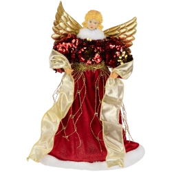 NORTHLIGHT Metallic And Sequin Angel Christmas Tree Topper - 12" - And Gold - Unlit In Red