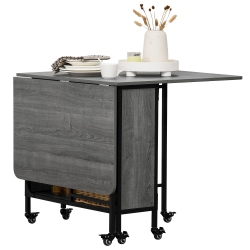 HOMCOM 51" Folding Dining Table for 6, Mobile Drop Leaf Table, Extendable Kitchen Table With Storage Shelf And 6 Wheels for Small Spaces, Distressed