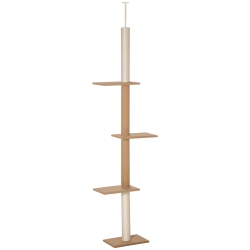 PAWHUT 90"- 102" Floor to Ceiling Cat Tree, 3 Tier Cat Tower Tall Cat Tree Pet Activity Center for Indoor Use In Brown