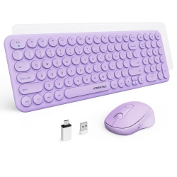 HLD Wireless Keyboard And Mouse, Compact Full Size Cute Keyboard Retro Round Keycap - 2.4Ghz Ultra-Slim Quiet Aesthetic Keyboard for Laptop Imac