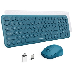 HLD Wireless Keyboard And Mouse, Compact Full Size Cute Keyboard Retro Round Keycap - 2.4Ghz Ultra-Slim Quiet Aesthetic Keyboard for Laptop Imac
