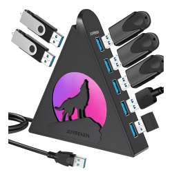 HLD 7 Port USB Hub, USB 3.0 Hub \w 2 Ft Long Cable, Vertical USB Exrension Hub for Laptop, Macbook, Xbox, Ps4/5, Flash Drive, Xps, PC, Flash Drive