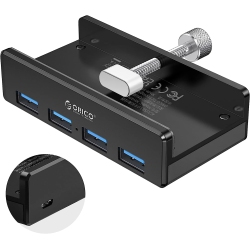 HLD USB 3.0 Hub, Monitor-Edge And Desk-Edge USB 3.0 4-Port Clip-Type Hub, Extra Power Supply, Space-Saving, Compact USB 3.0 Clamp Hub, Ultra-Portable