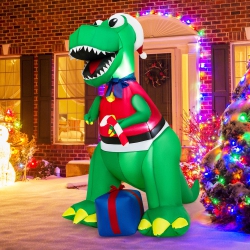 COSTWAY 6Ft Inflatable Christmas Dinosaur Dinosaur Decoration With Led Lights & Gift Box
