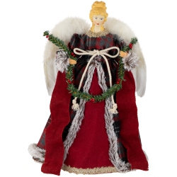 NORTHLIGHT 16" And Plaid Angel Christmas Tree Topper, Unlit In Red