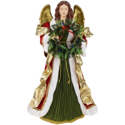 NORTHLIGHT Commercial Size Angel Christmas Tree Topper With Wreath - 3' - And Green - Unlit In Red