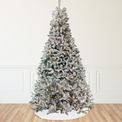 NORTHLIGHT 12' Pre-Lit Slim Pine Heavily Flocked Artificial Christmas Tree, Clear Lights
