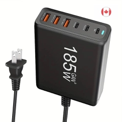 KEEGUARD 185W Gallium Nitride 6-Port Super Fast Charger - Type C Tablet Power Adapter for Android, Apple, Samsung - Wall Mounted Mobile Phone