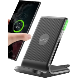 FLKS 15W Qi-Certified Wireless Charging Stand: Fast Wireless Charger \w Sleep-Friendly Adaptive Light. Compatible \w Iphone 14, 13, 12 Pro, Xr, Xs, 8