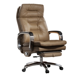 KINNLS Vane Massage Office Chair With Footrest Fully Reclining Managerial & Executive Genuine Leather Desk Task Chairs 400Lbs (Khaki)