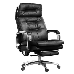 KINNLS Vane Massage Office Chair With Footrest Fully Reclining Managerial & Executive Genuine Leather Desk Task Chairs 400Lbs (Black)