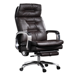 KINNLS Vane Massage Office Chair With Footrest Fully Reclining Managerial & Executive Genuine Leather Desk Task Chairs 400Lbs