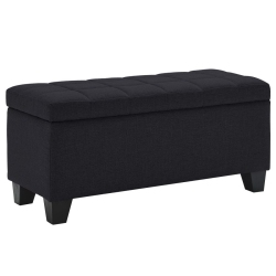 COSMIC HOMES Rectangular Storage Ottoman In Black, Modern Bench Curved Seat With Faux Leather Upholstery