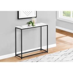 MONARCH SPECIALTIES I 2255 - Accent Table, Console, Entryway, Narrow, Sofa, Living Room, Bedroom Marble Look Laminate, Black Metal, Contemporary