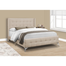 MONARCH SPECIALTIES I 6041Q - Bed, Queen Size, Bedroom, Frame, Upholstered Linen Look, Chrome Metal Legs, Transitional In Beige