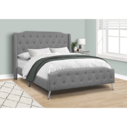 MONARCH SPECIALTIES I 6045Q - Bed, Queen Size, Bedroom, Frame, Upholstered Linen Look, Chrome Metal Legs, Transitional In Grey