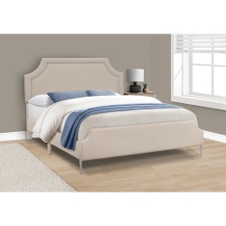 MONARCH SPECIALTIES I 6036Q - Bed, Queen Size, Bedroom, Frame, Upholstered Linen Look, Chrome Metal Legs, Transitional In Beige