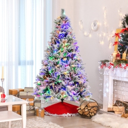 GYMAX 4.5/6/7 Ft Pre-Lit Artificial Christmas Tree Snow-Flocked Hinged Xmas Tree W/ 160/240/320 Led Lights & 472/850/1270 Branch Tips