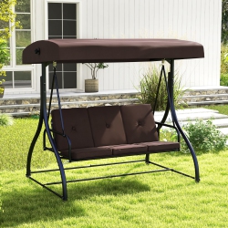 GYMAX Converting Patio Swing Chair Porch Swing Bed W/adjustable Canopy & Thickened Cushion