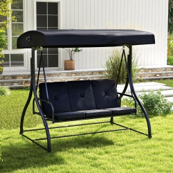 GYMAX Converting Patio Swing Chair Porch Swing Bed W/adjustable Canopy & Thickened Cushion