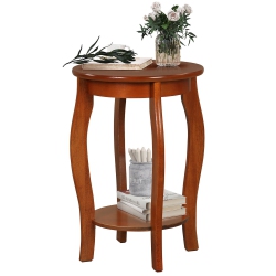 GYMAX 2-Tier Round End Table Narrow Sofa Side Nightstand W/ Storage Shelf & Wood Legs