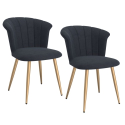 COSMIC HOMES Dining Chair In And Gold, Modern Dining Chair With Vertical Stitching Detail, Side Chair, Set Of 2, In Black