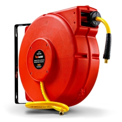 REELWORKS Retractable Hose Reel: 9.5MM X 15M Premium Flex Hybrid Polymer, Max 300 Psi, Heavy-Duty Polypropylene, Industrial Spring-Driven for Air &