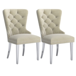 COSMIC HOMES Dining Chair, Upholstered \w Button Tufted Side Chair, Set Of 2 In And Chrome, Modern Fabric Padded Side Chairs for Dining Room