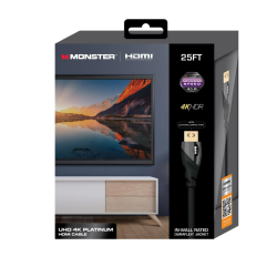 MONSTER Mhv1-1027-Us 25 Ft. 4K Uhd HDMI Cable, 60 Hz, 16 Bit, 21 GBps, Supports Oled/qled Tvs In Platinum