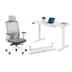EFFYDESK Business Bundle: Height Adjustable Computer Standing Desk Small Oak On Business Frame + Karmachair Adjustable Ergonomic Office Chair
