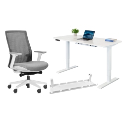 EFFYDESK Business Bundle: Height Adjustable Computer Standing Desk Small Oak On Business Frame + Grinchair Adjustable Ergonomic Office Chair