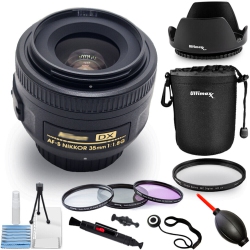 NIKON Af-S Dx Nikkor 35MM F/1.8G Lens (Black) + Lens Pouch + Filter Kit Bundle