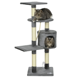 PAWHUT 46Inch Scratching Cat Tree, Multi Level Cat Tower for Large Cats Adult With Toys And Condo In Grey