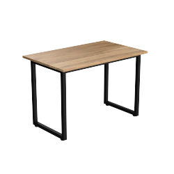 DESKY Fixed Office Side Table - Oak Top, Matte Black Frame, Sturdy Steel, Adjustable Feet In White