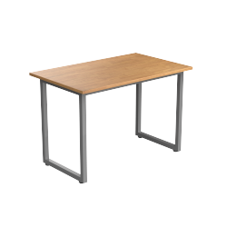 DESKY Fixed Office Side Table - Light Oak Rubberwood Top Frame, Sturdy Steel, Adjustable Feet In Grey