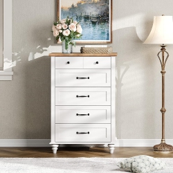 WAMPAT Dresser for Bedroom With 5 Drawers, Tall Kids Dressers With Wide Chest Of Drawers for Living Room, Nursery, Hallway In White