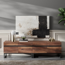 WAMPAT Modern Tv Stand for Tvs Up to 75 Inch, 2 In 1 Entertainment Center Tv Console With Storage Cabinets And Metal Base for Living Room In Brown