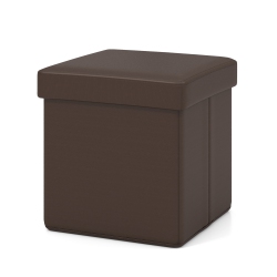 GYMAX Folding Storage Ottoman Upholstered Square Footstool Pvc Leather 10.5 Gallon