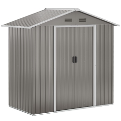 OUTSUNNY 6' X 4' Metal Garden Shed, Large Outdoor Storage Shed Building With Double Sliding Doors And 4 Vents In Grey