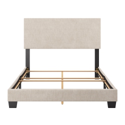 CORLIVING Celeste Upholstered Fabric Double Bed Frame With Wood Slats In In Beige