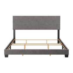 CORLIVING Celeste Modern Upholstered King Bed Frame With Headboard, Dark In Grey