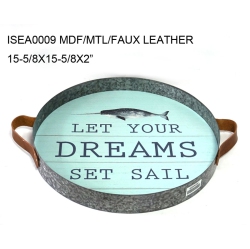 CONTEMPORARY HOME Set Of 2 And Brown Round Dreams Decorative Trays 15.5" In Blue