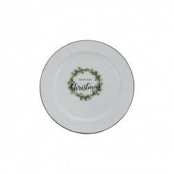 CONTEMPORARY HOME 11" White And Farmhouse Christmas Round Plate - Medium In Green