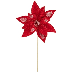 NORTHLIGHT 28" Icy Velvet Poinsettia Glitte Christmas Stem Spray In Red