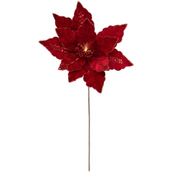 NORTHLIGHT 20" Lighted Velvet Poinsettia Christmas Stem Spray In Red