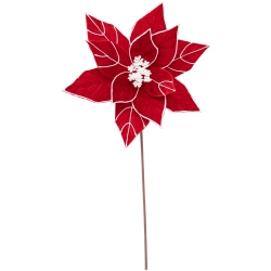 NORTHLIGHT 20" And White Velvet Glitte Poinsettia Christmas Stem Spray In Red