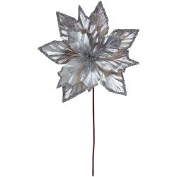 NORTHLIGHT 24" Metallic Poinsettia Christmas Stem Spray In Silver